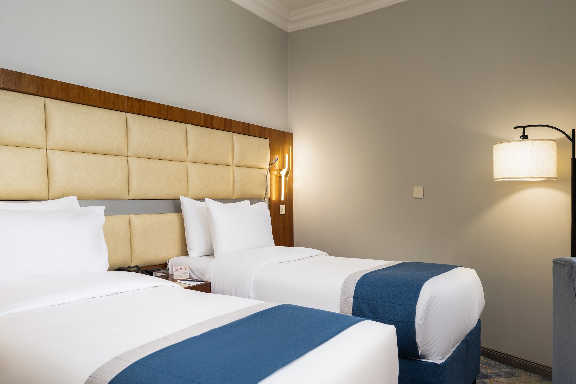 A room with two beds