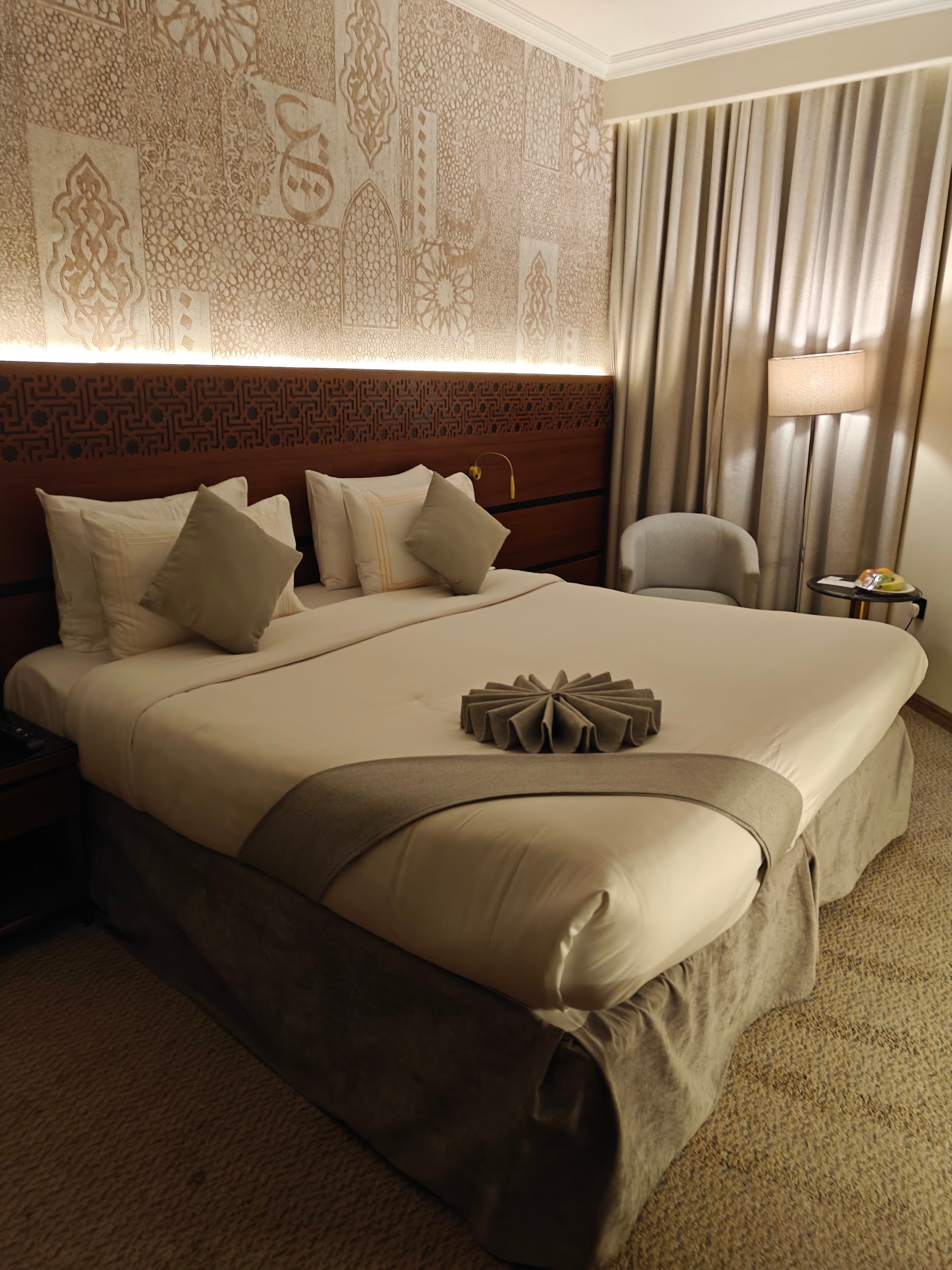 A room with a double bed