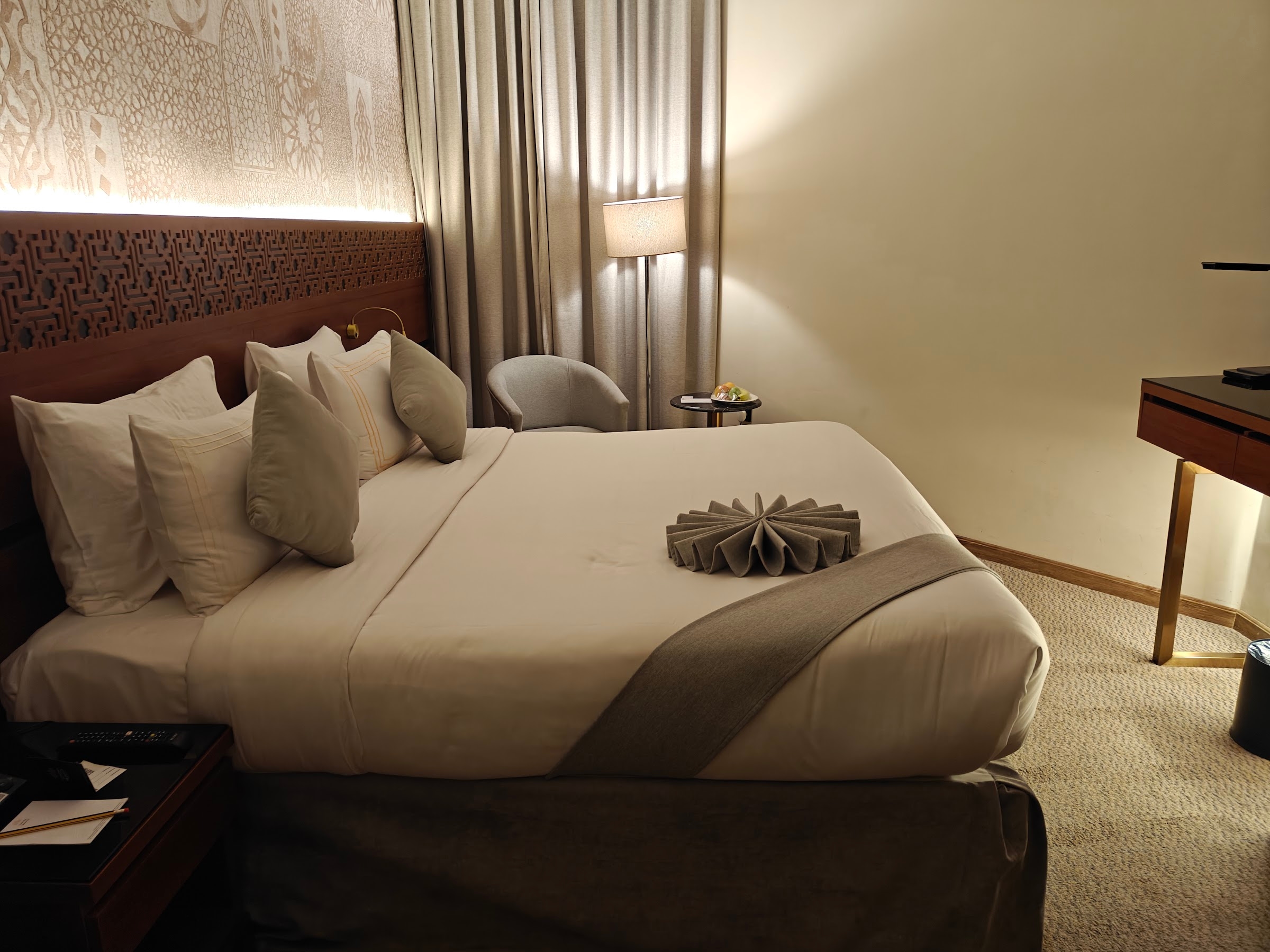 A room with a double bed