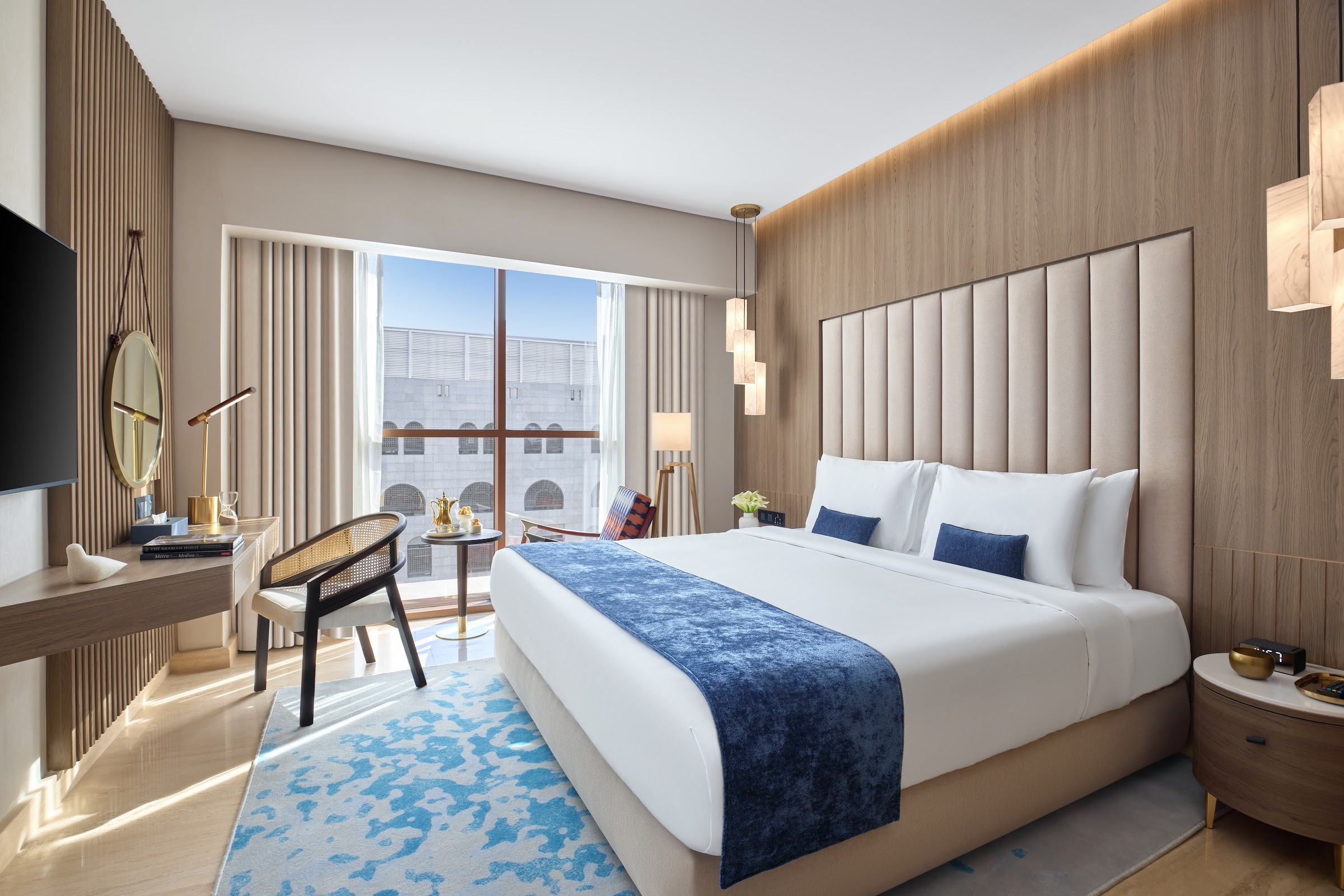 A room with a king bed