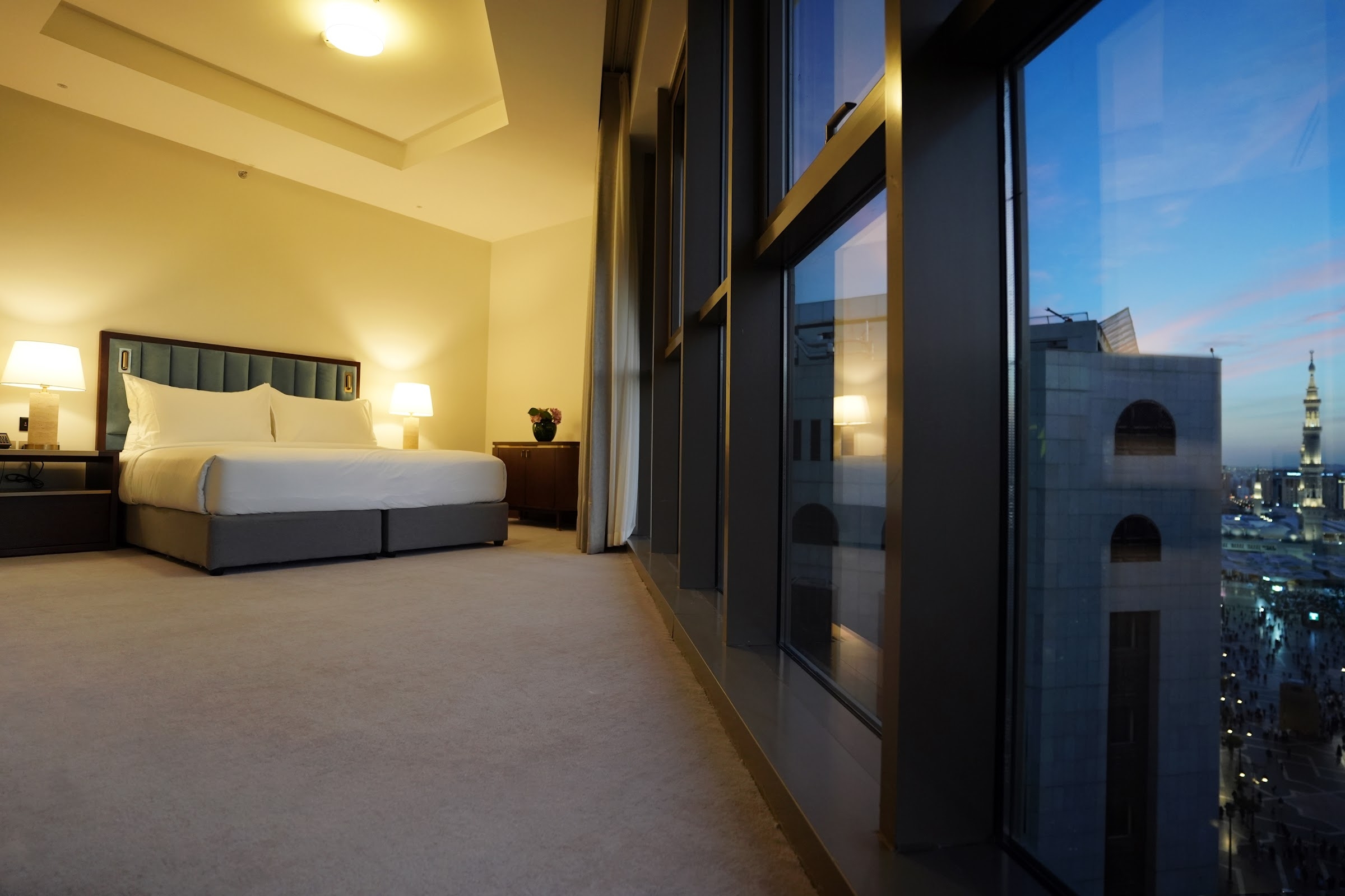 A room with a double bed